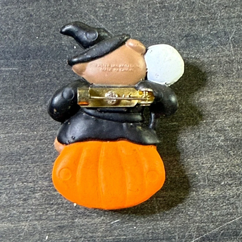 Halloween Teddy Bear‎ Witch Pumpkin Pin Brooch Vintage Collectible